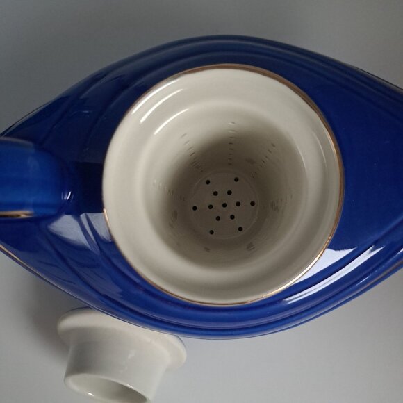 Hall Pottery Blue Gold Aladdin Lamp 6 Cup Teapot Tea Strainer MCM Genie-Inspired - Picture 10 of 16